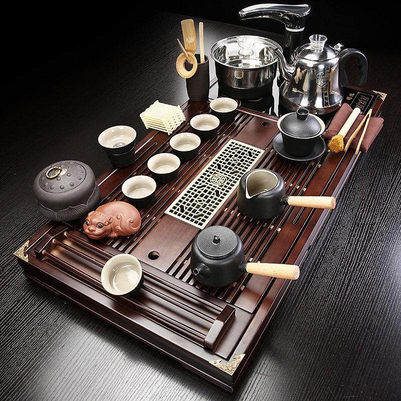 紫砂茶具套组家用客厅简约实木茶盘烧水壶整套一体功夫茶海全自动,淘宝优惠券,粉丝福利购,淘宝优惠卷