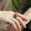 New s925 silver beeswax peony flower old ring handmade retro versatile ethnic style new Chinese style J13723