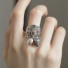 Pure Silver Nanhong Five Blessings Bat Chinese Knot Ingot Swallowing Rice Beast Ring Retro Baidu National Style J14009
