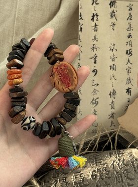 S925银蜜蜡天珠沉香玛瑙护身符弹力绳手串手链 S08778