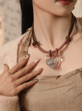 坠链大象爱心编织项链均925银