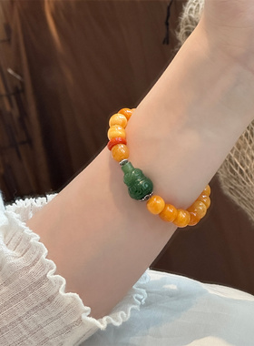 S925银蜜蜡碧玉葫芦凤凰珠翡翠深红圈弹力手串 S09105