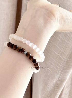 【瓦亭仙】一味良方原创百搭木质手串时尚草莓晶猫眼石手链饰品