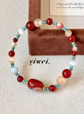 【洛央】原创手作饰品猫眼石红玛瑙新中式手串复古串珠手链