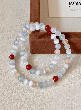 【枕上溪】原创饰品小众猫眼石红玛瑙新中式手串时尚手作手链