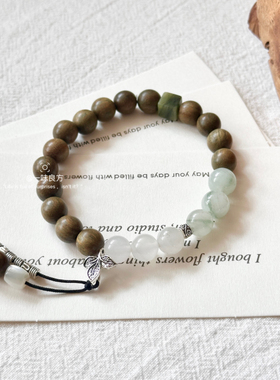 【秋启】原创设计男女款新中式手串8mm绿檀天山翠串珠情侣手链