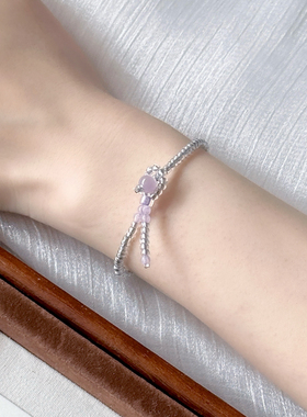 【慵懒假日】原创白玛瑙小猫手工紫色少女心手串时尚捷克珠手链