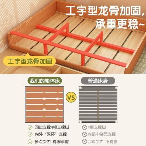 女孩儿童无床头原木收纳床纯实木小户型箱体收纳地台床落地榻榻米 - 图1