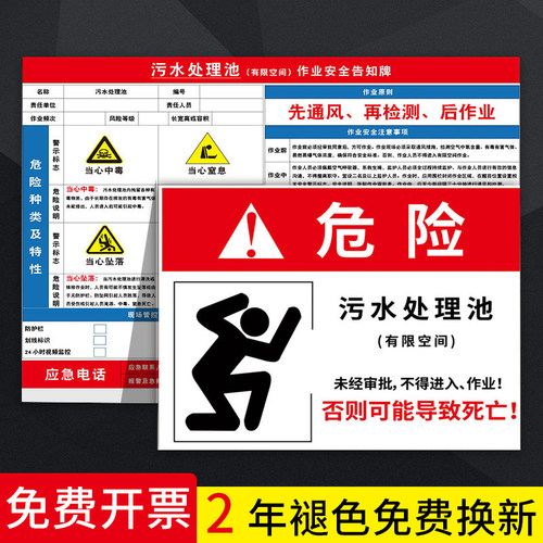 污水池警示牌污水厂安全标识牌污水处理池风险告知牌污水处理站标识牌污水井提示牌排污池警示标志标语牌定制 - 图0