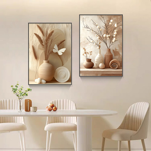 简约现代餐厅装饰画花瓶清新治愈客厅餐桌背景墙挂画卧室床头壁画 - 图2
