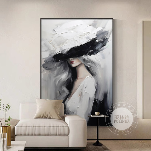 现代轻奢客厅玄关装饰画美女手绘油画卧室餐厅走廊超现代主义挂画 - 图1