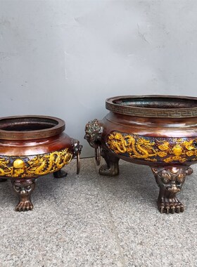 热销特大号纯铜香炉双龙香炉寺院寺庙祠堂香炉二龙香炉鼎家居铜器