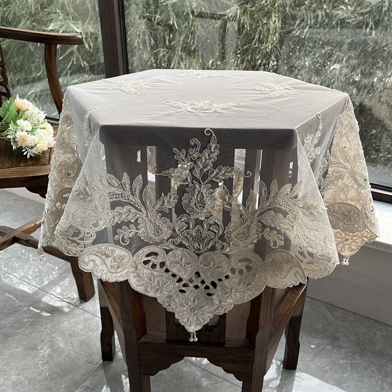 欧式蕾丝手工钉珠复古桌布小圆桌洗衣机床头柜空调防尘盖巾布艺,淘宝优惠券,粉丝福利购,淘宝优惠卷