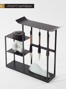 新中式铁艺毛笔架陶瓷马摆件样板房客厅书房茶室文房售楼处装饰品