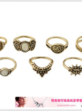 供应欧美风时尚多元素戒指 复 古镶钻6件套戒指 外贸饰品百搭