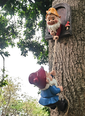 花园侏儒小矮人攀爬绳树脂工艺品摆件装饰品庭院独立站跨境树脸