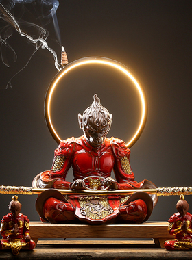 中式禅意孙悟空斗战胜佛饰品摆件客厅玄关桌面创意大号陶瓷装饰品