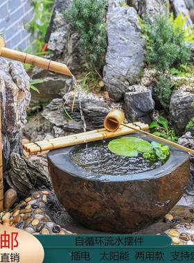日式石水钵石盆石灯笼禅意庭墅院景观造景装别庭饰YAOY1005院滴水