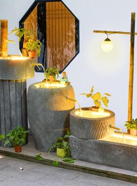 古生态鱼缸流水日式竹林景观喷泉阳台庭院商店会所装饰