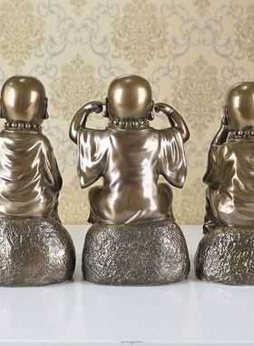 新中式家居铸铜摆饰 三不小和尚树脂工艺品摆饰 卧室客厅人物摆设