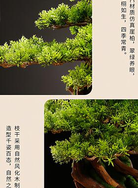迎客松摆件新中式盆景造景电视柜家居桌面实木根雕彷真树装饰摆饰