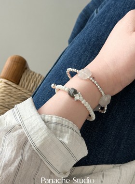 PANACHE 氛围感韩系花朵水晶银珠手链 简约小众设计感天然石手串