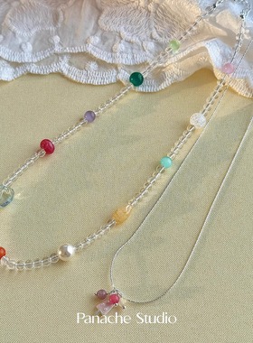 PANACHE 糖豆彩色天然石冰透项链韩系小众设计氛围感可叠戴锁骨链