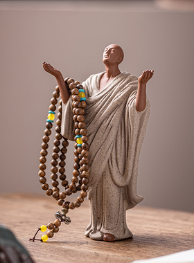 新中式手工紫砂小和尚摆件创意陶瓷人物小沙弥家居客厅禅意装饰品