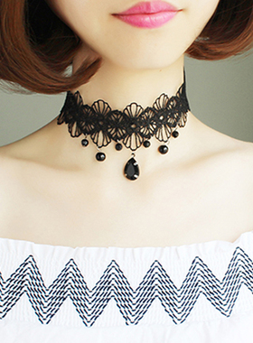 韩式蕾丝项链新娘妆饰项圈百搭脖子颈饰黑白色遮疤锁骨链礼服配饰