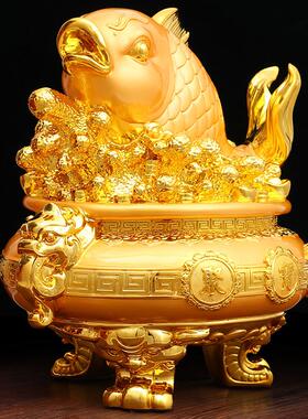聚宝盆饰品，金龙鱼吸引财富，现代极简客厅，家居装饰，门厅礼品