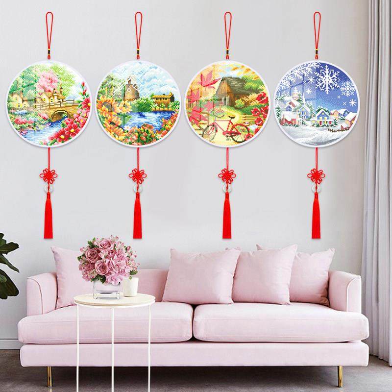 2024新款带框钻石画风景春夏秋冬客厅卧室送框钻石绣点贴钻十字绣,淘宝优惠券,粉丝福利购,淘宝优惠卷