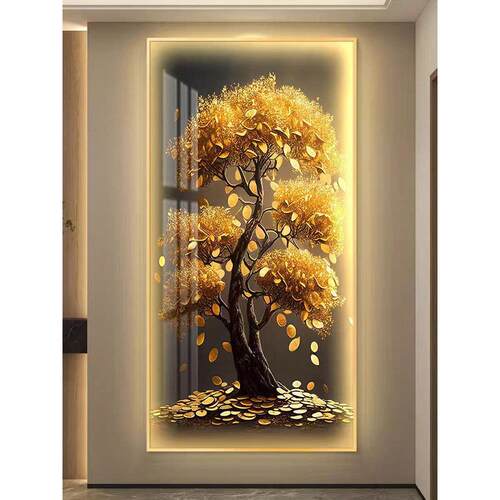 发财树led带灯轻奢入户玄关装饰画简约现代挂画壁画过道高级感 - 图2
