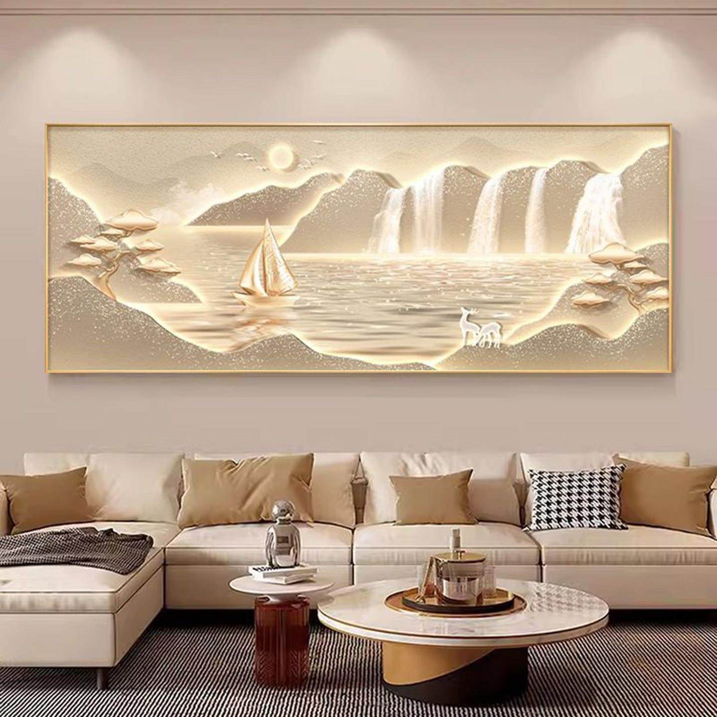 流水生财麋鹿客厅沙发背景钻石画满钻山水风景手工贴钻十字绣全贴,淘宝优惠券,粉丝福利购,淘宝优惠卷