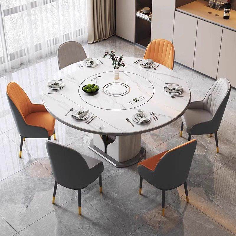 新款岩板智能语音餐桌椅家用暖菜板带转盘电磁炉高端圆桌伸缩折叠,淘宝优惠券,粉丝福利购,淘宝优惠卷