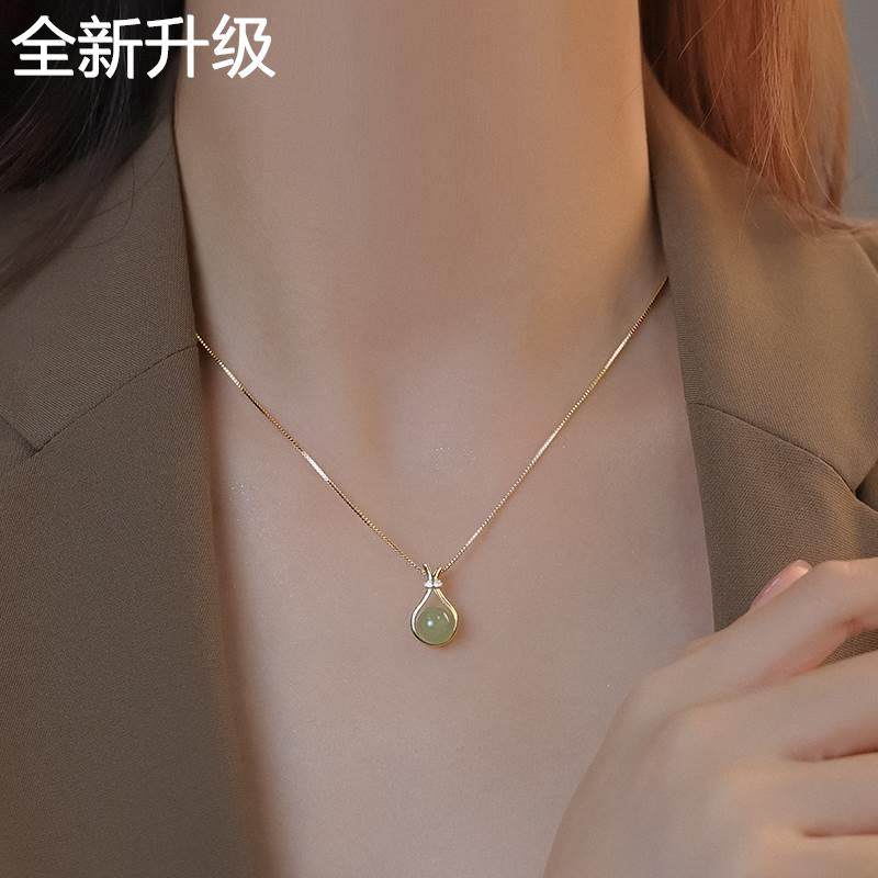 新款福悦项链色女轻纯银和田玉奢小众设计足银吊坠送老婆生日礼物