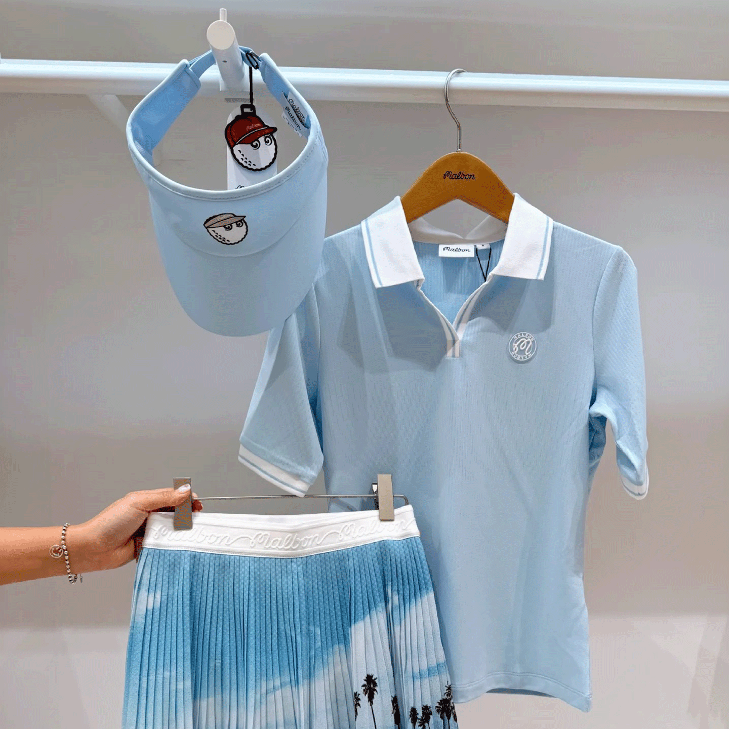 2025春夏季韩国MALBON高尔夫女装修身短袖T恤POLO衫高弹运动休闲,淘宝优惠券,粉丝福利购,淘宝优惠卷