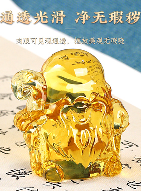 热销水晶文财神爷黄水晶摆件家用复古玄关国风五路财神办公店铺开