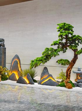 新中式假山植物干景摆件装饰造景