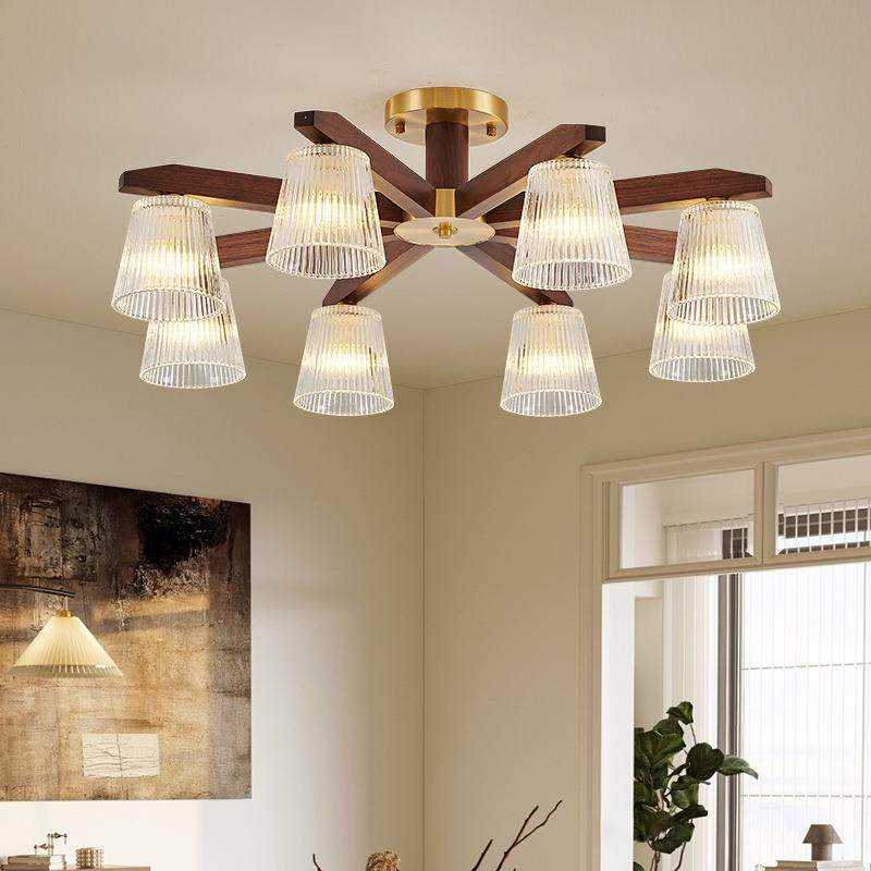 中古风客厅灯主灯复古新中式全铜黑胡桃实木大气卧室餐厅吸顶灯具 - 图1