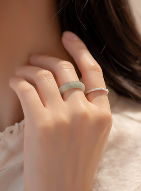 天然翡翠A货玉戒指冰糯种指环雪花棉戒圈男女情侣款玉石饰品尾戒