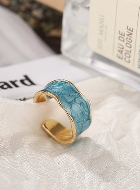 Retro opening finger rings women珐琅滴釉戒指开口指环