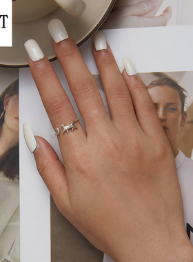 韩版时尚趣味猫咪开口戒指 可爱少女心动物925银戒指首饰高级感女