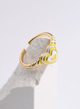 澳古 铜镀18K金滴油爱心几何开口戒指女INS小众复古戒指 跨境