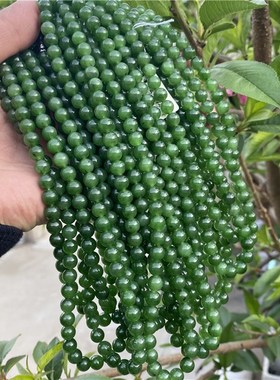 天然俄罗斯碧玉圆珠女款项链冰底阳绿菠菜绿水头好杂裂的珠子不多