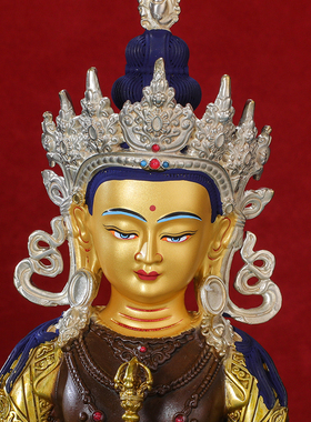 金刚萨埵佛像摆件黄铜古色鎏金银藏密宗10寸双座佛台娑婆三圣佛像