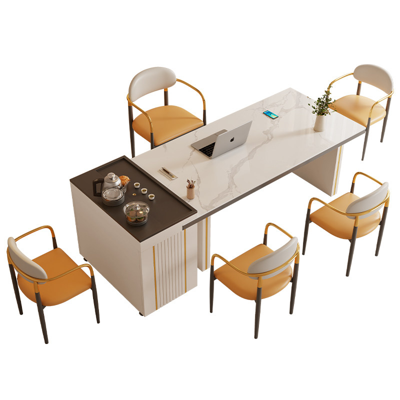 岛台岩板茶桌椅组合轻奢现代高级感家用一桌五椅接待办公室泡茶台,淘宝优惠券,粉丝福利购,淘宝优惠卷