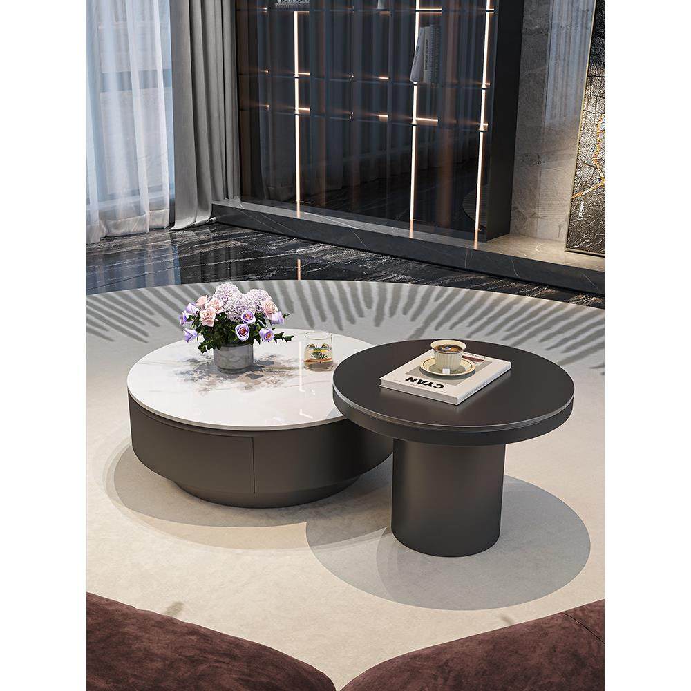 意式轻奢岩板圆形茶几现代简约小户型极简高级感客厅家用设计师款,淘宝优惠券,粉丝福利购,淘宝优惠卷