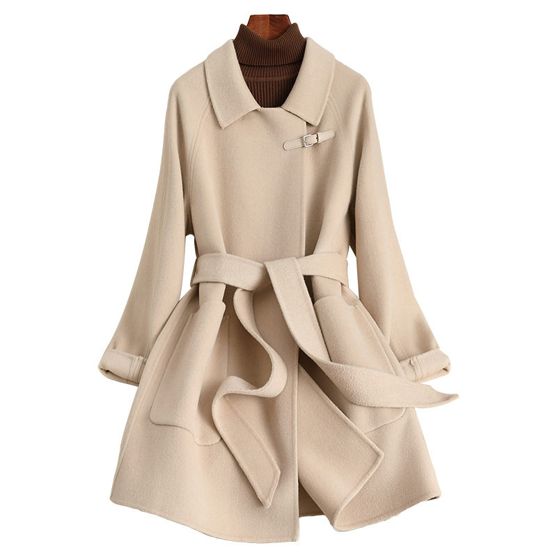 双面羊大衣女2024秋冬新款长款高级感小个子毛呢外套女