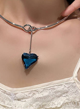 甜酷辣妹爱心吊坠项圈 小众设计师款气质百搭爱心锁骨链 颈炼潮