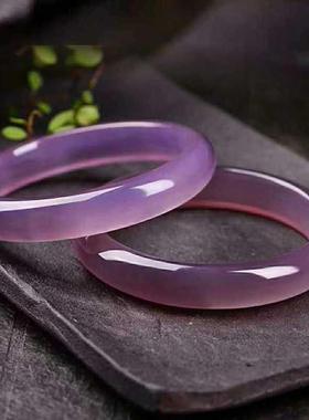 手镯紫玉髓天然冰玛瑙紫罗兰玉镯粉帝王条子玉石女烟紫色高巴西细